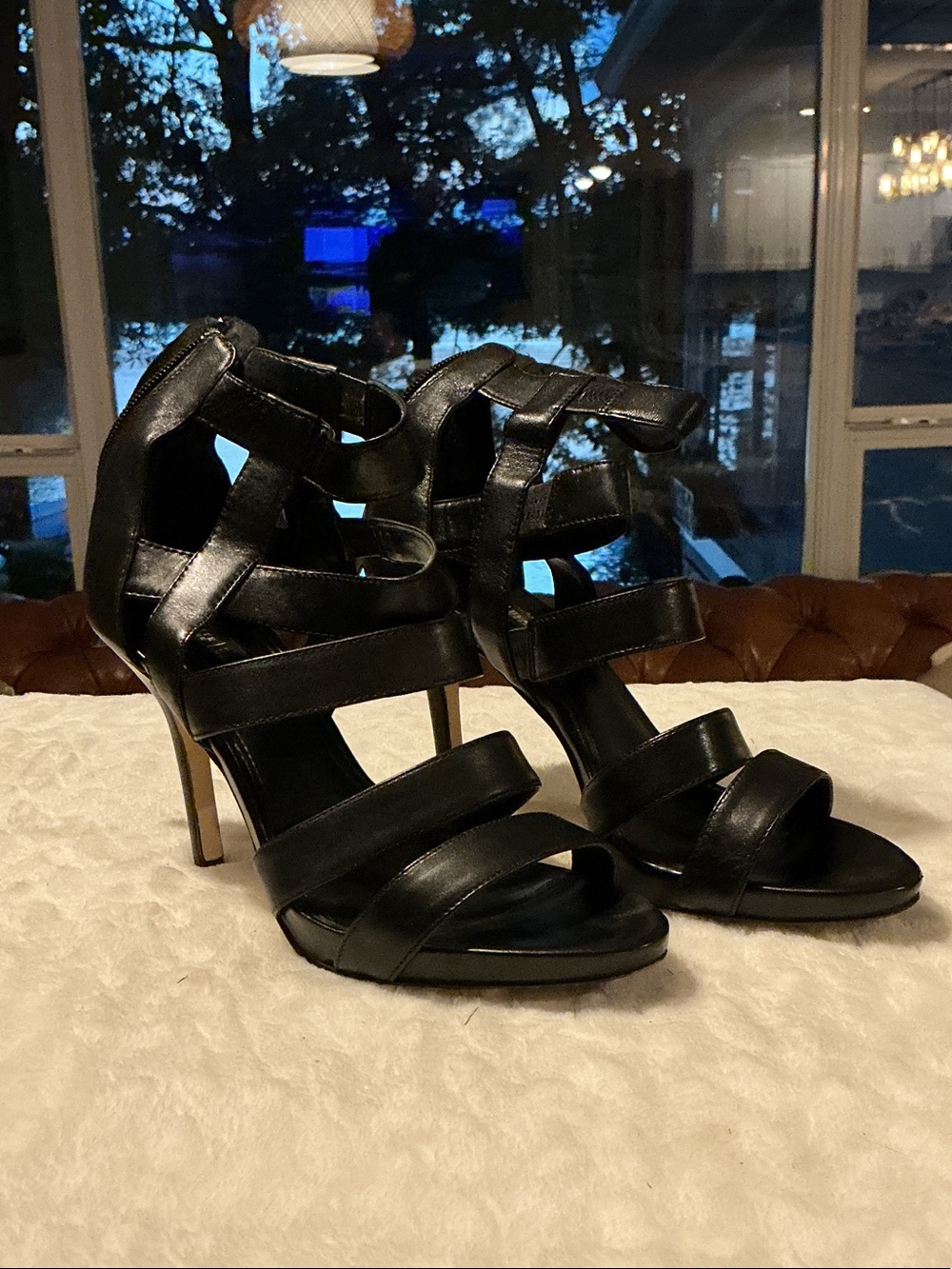White House Black Market Black Strappy Stiletto Heels